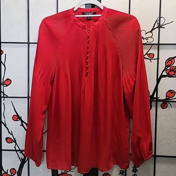 Lauren Ralph Lauren Lush Red Pleated Blouse - Picture 2 of 5